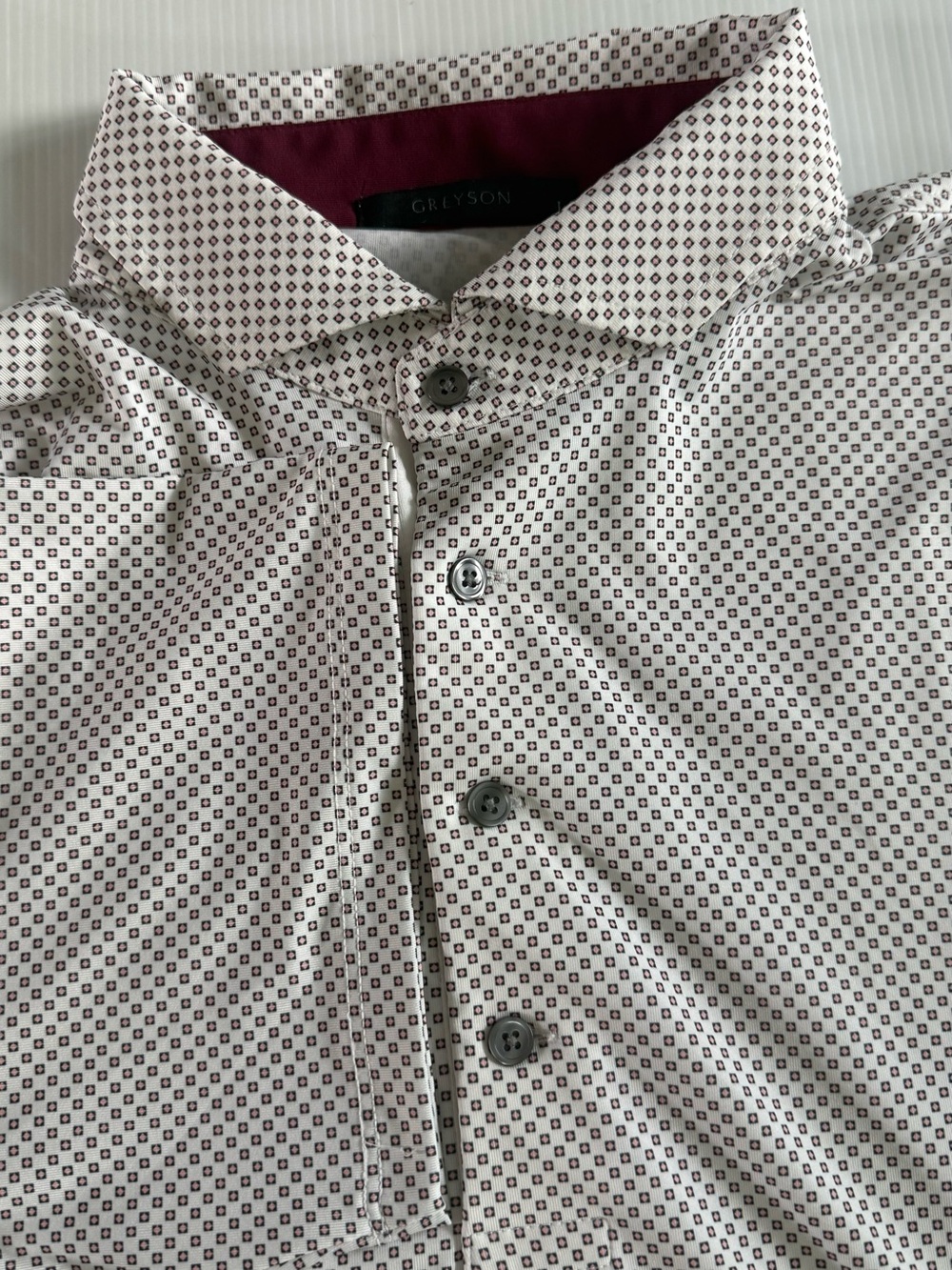 Greyson Men's White Button-Down Shirt with Wine Micro-Pattern Size L
